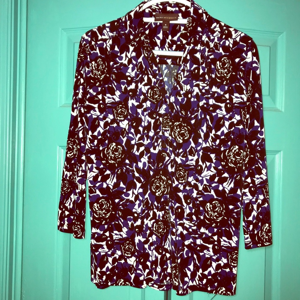 Dana Buchman women’s M blouse black & cobalt blue